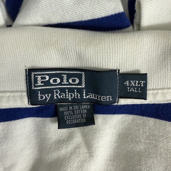 Polo Ralph Lauren Men’s 4XLT White & Navy Striped Cotton Short Sleeve Pony Polo - Picture 4 of 6